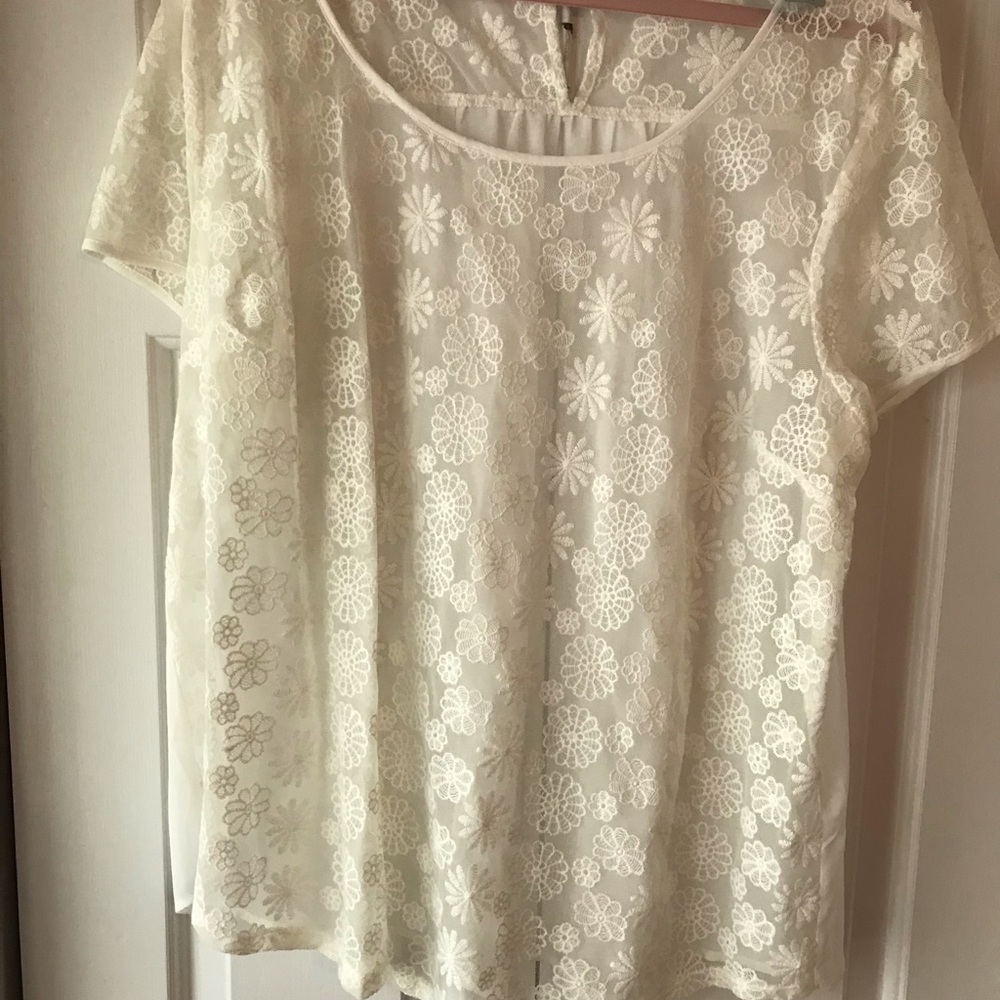Embroidered mesh short sleeve top